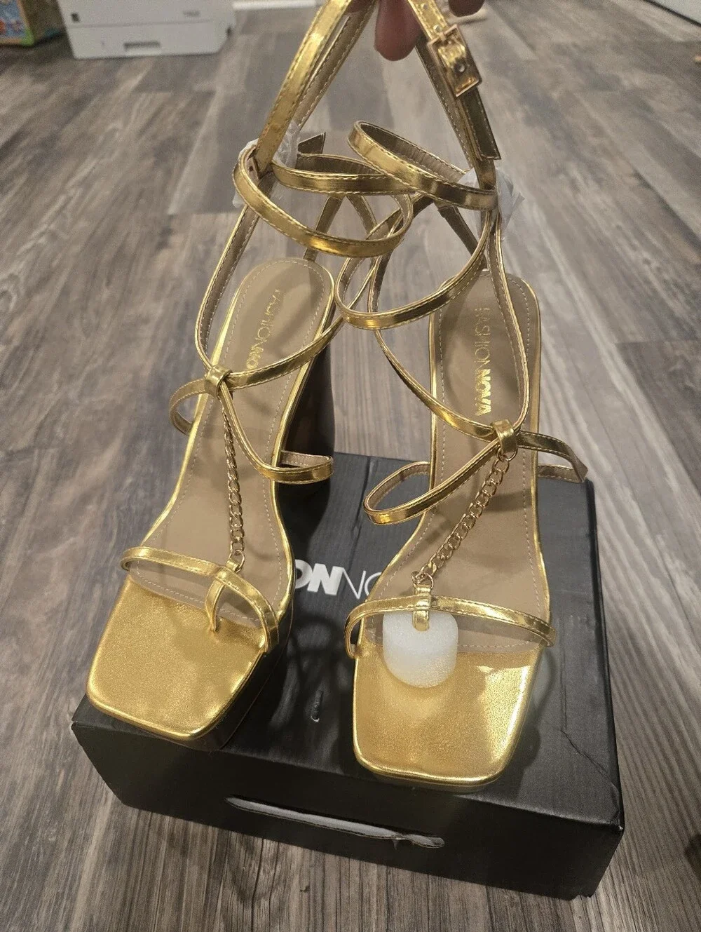 Fashion Nova Metallic Gold Wrap Platform Sandals
